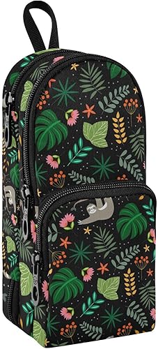Estuche para lápices de flores de perezoso floral de gran capacidad para niñas y niños, bolsa de lápices con cremallera para adolescentes, niños,