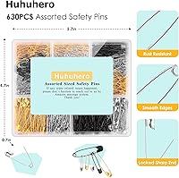 Vista 3 de Paquete de 630 pasadores de seguridad surtidos, 5 tamaños diferentes pequeños y grandes, pasadores de seguridad para costura, acero chapado