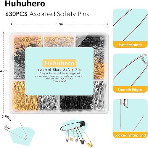 Miniatura 3 de Huhuhero Pasadores de seguridad surtidos, 5 tamaños diferentes pequeños y grandes, pasadores de seguridad para ropa, pasadores de disfraz de