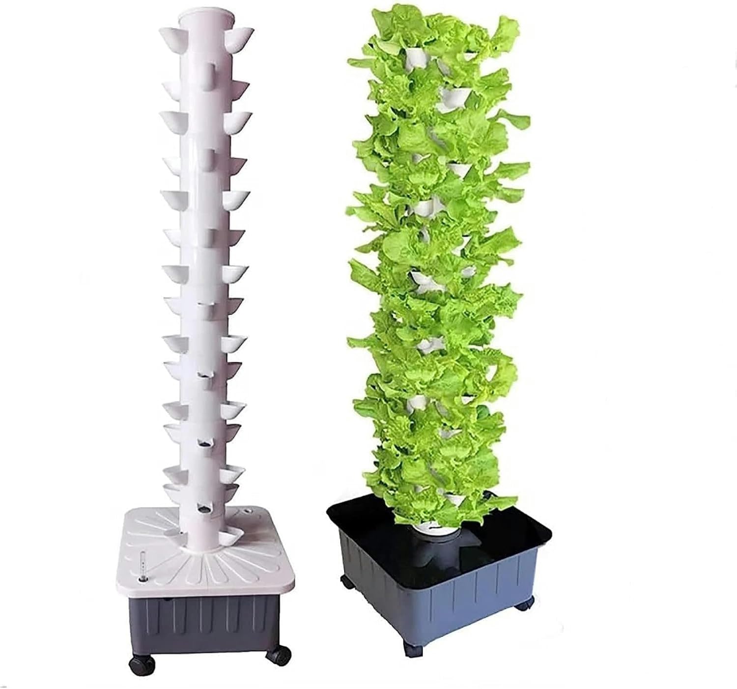 Hydroponic Growing Kits Hydroponics Tower 15 Floors 45 Holes Aquaponics Grow System ｜ Garden Aeroponics Growing Kit for Herbs, Fruits and Vegetables with Hydrating Pump, Adapter