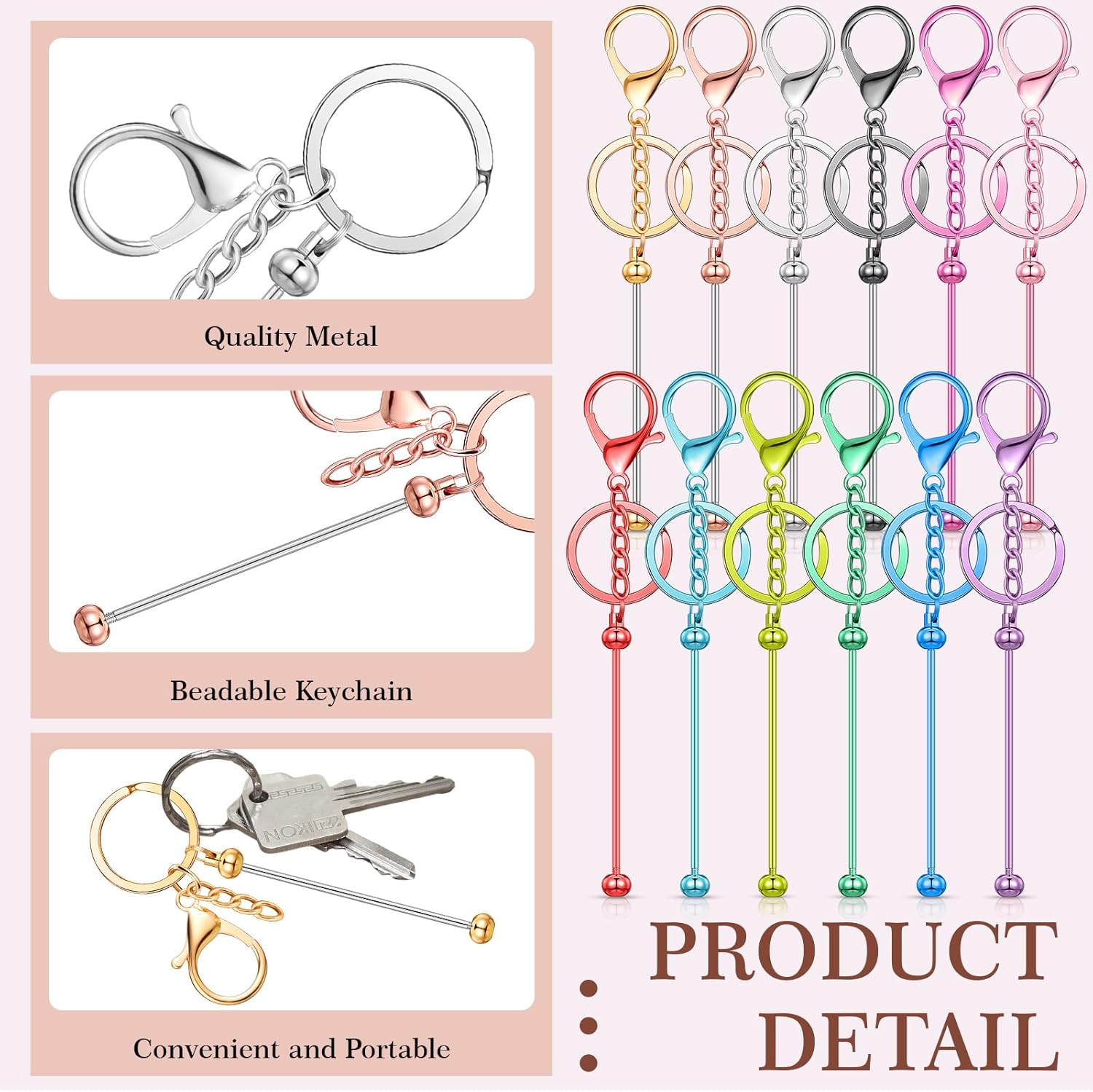 Tondiamo 12 Pcs Beadable Keychains Bars Bulk Blank Beaded Metal Keychain for Craft DIY Gift - Image 4