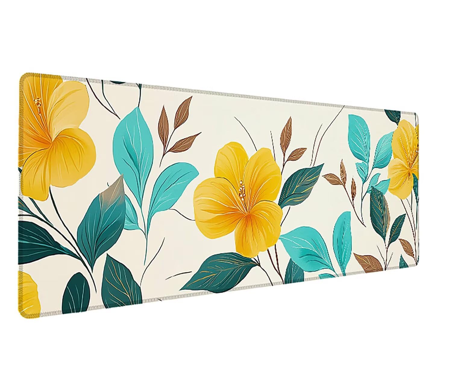 Podkładka pod mysz do gier XXL kwiat beżowa, podkładka pod mysz XXL - 1400 x 600 x 3 mm, podkładka pod mysz matowa, bardzo duża tkanina na biurko dla graczy, antypoślizgowa podstawa, dla graczy