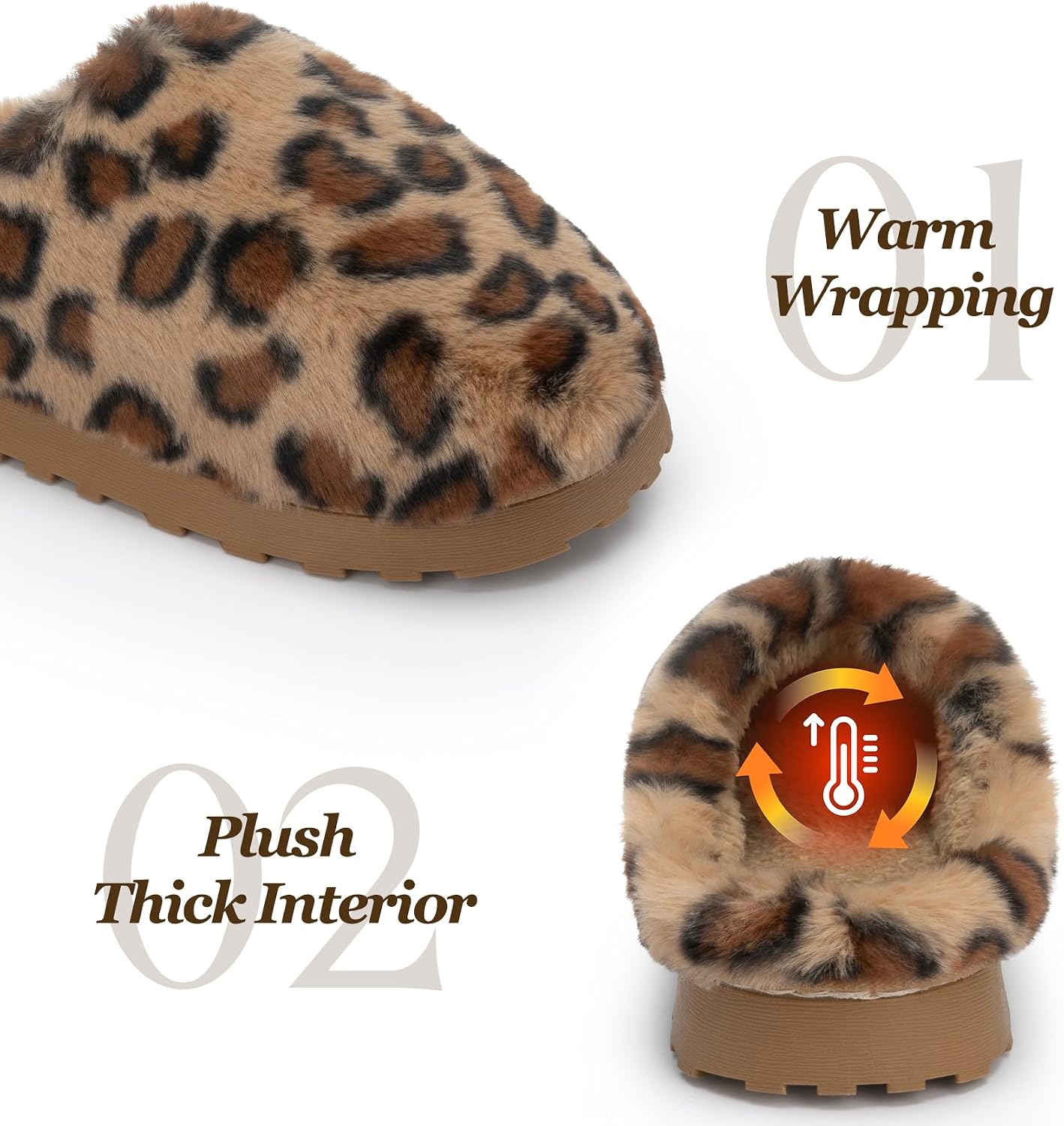 GOEWY Cheetah Print Slippers For Women,House Fuzzy Shoes with Memory Foam | Non-Slip TPR Sole for Indoor/Outdoor,Warm Cozy Fluffy Plush Faux Fur,Gift For Women/Mom,Machine Washable,Cute Comfy Slippers
