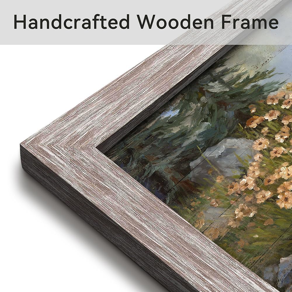 Bear Prints Wooden Wall Art: Wildlife Grizzly Picture Framed Artwork Rustic Woodland Wild Animal Painting for Living Room