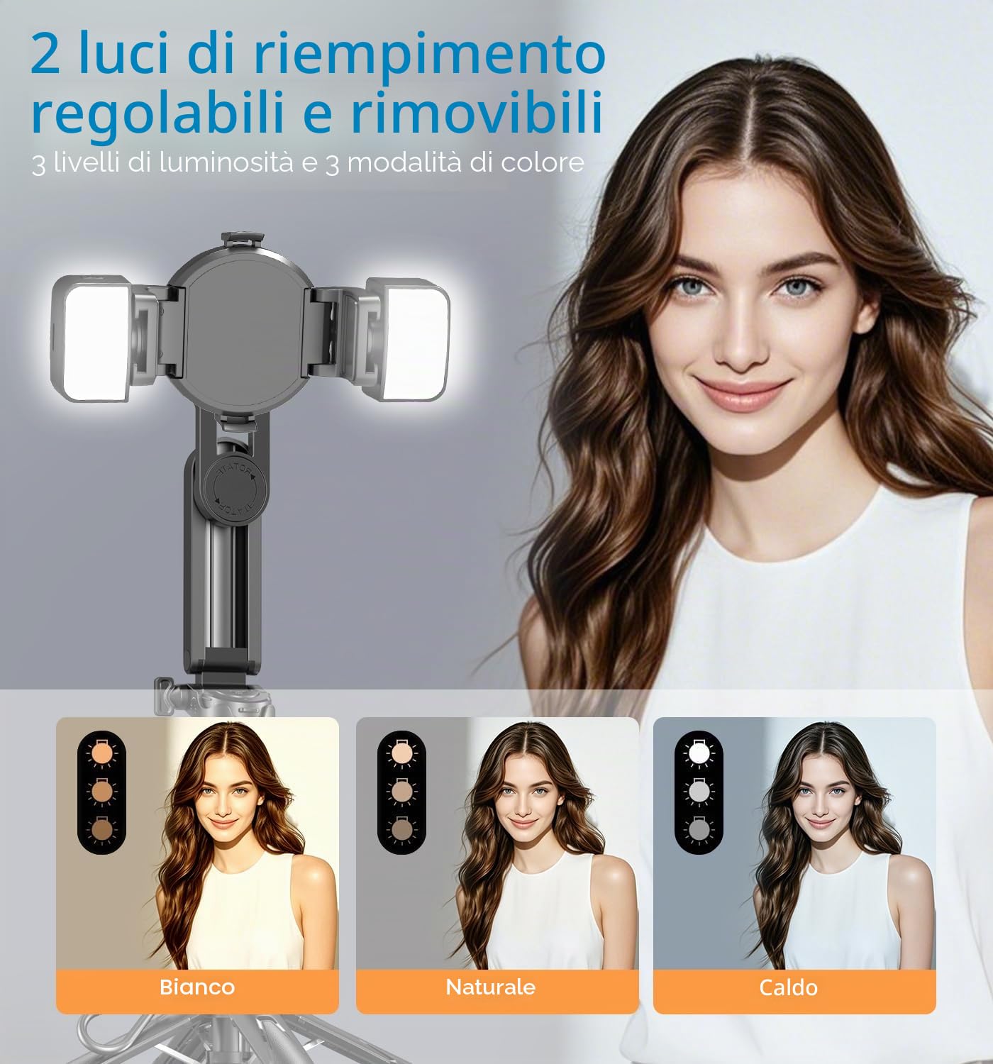 yAyusi Mini Bastone Selfie Magnetico, Treppiede Smartphone Mag-Safe 4 in 1 Piccolo, Dotato di un Supporto per Telefono Staccabile e Luce di Riempimento, Adatto per iPhone/Android/Vlog/Foto/Video