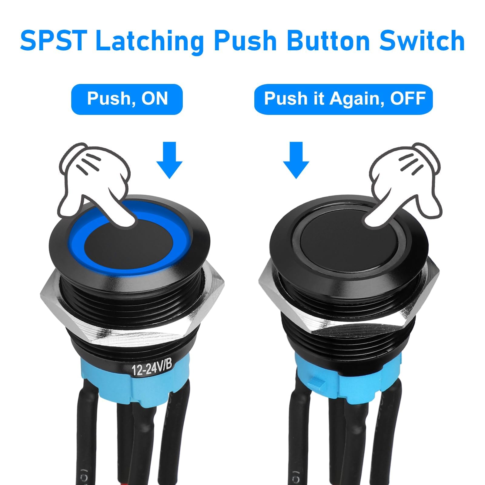 Snapklik.com : Linkstyle 5Pcs 19mm Push Button Switch, 12V Metal SPST 4 ...