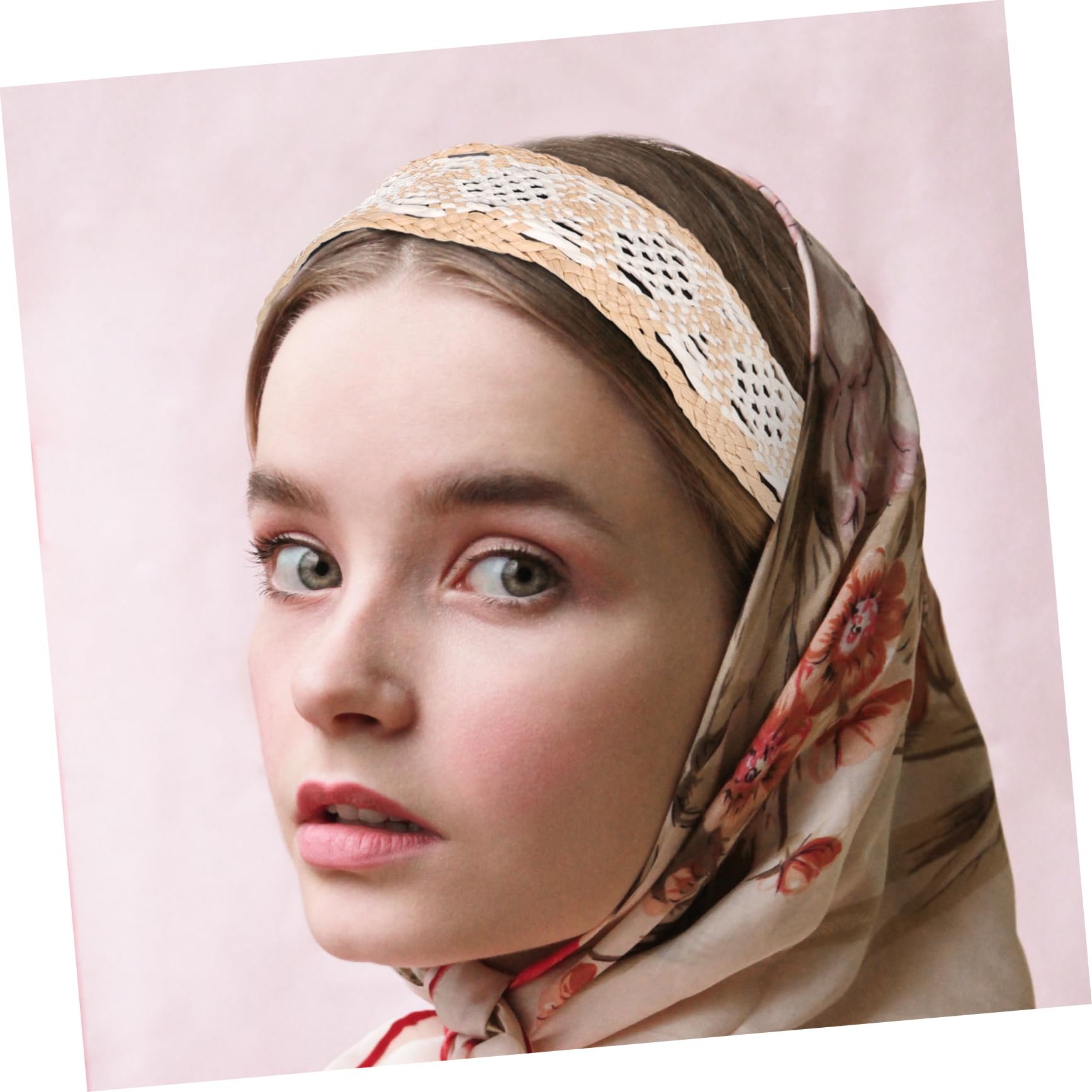 CALLARON Bandeau Large en Raphia Tissé pour Femmes, Accessoire Cheveux Vintage Beige, Style Bohème Élégant, pour Tenues de Plage et Occasions Diverses