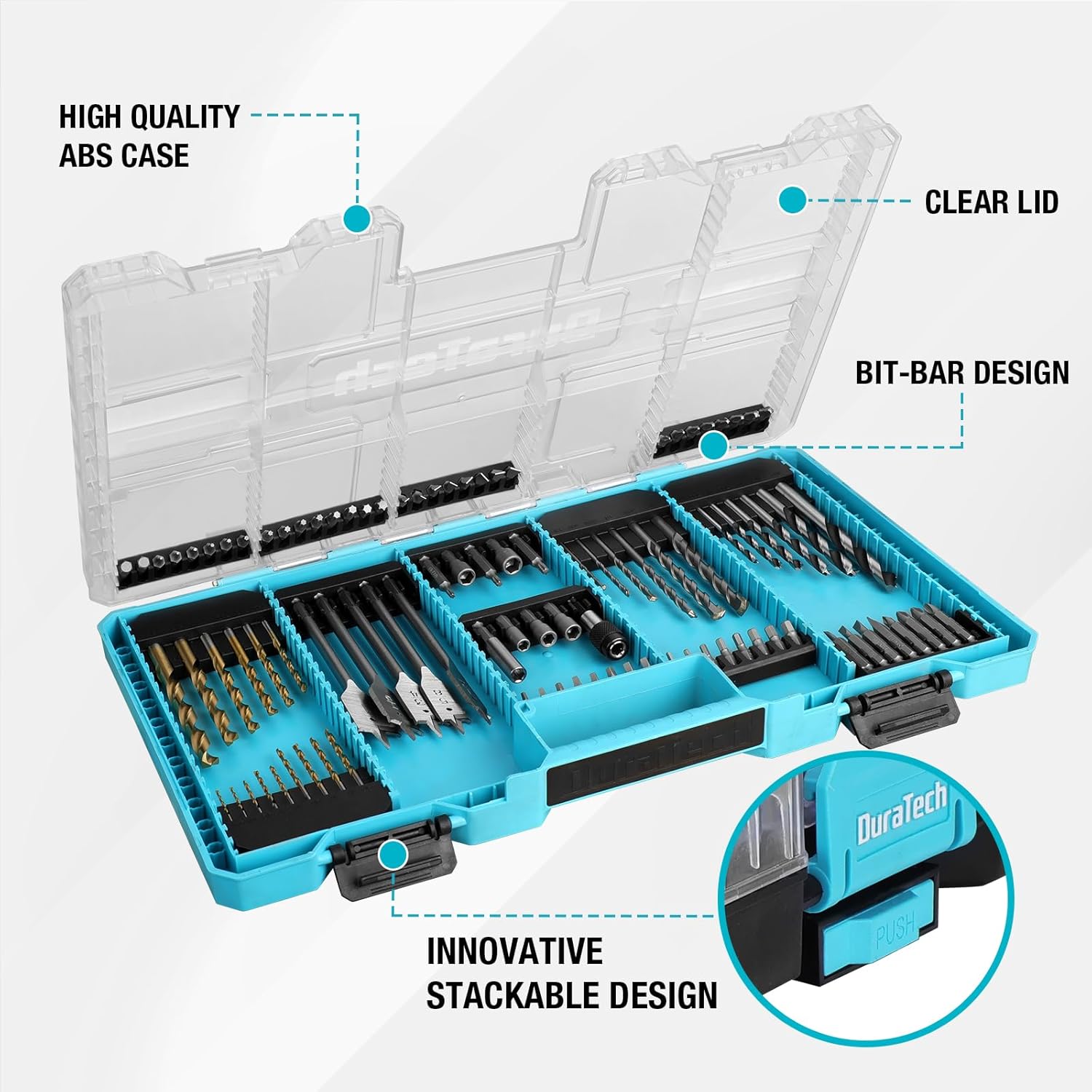 DuraTech 99 PCS Drill Bit Set, High Speed Steel Titanium Drill and Screwdriver Bit Set with Tough Case for Metal, Wood, Plastic, Concrete, Brick, Masonry