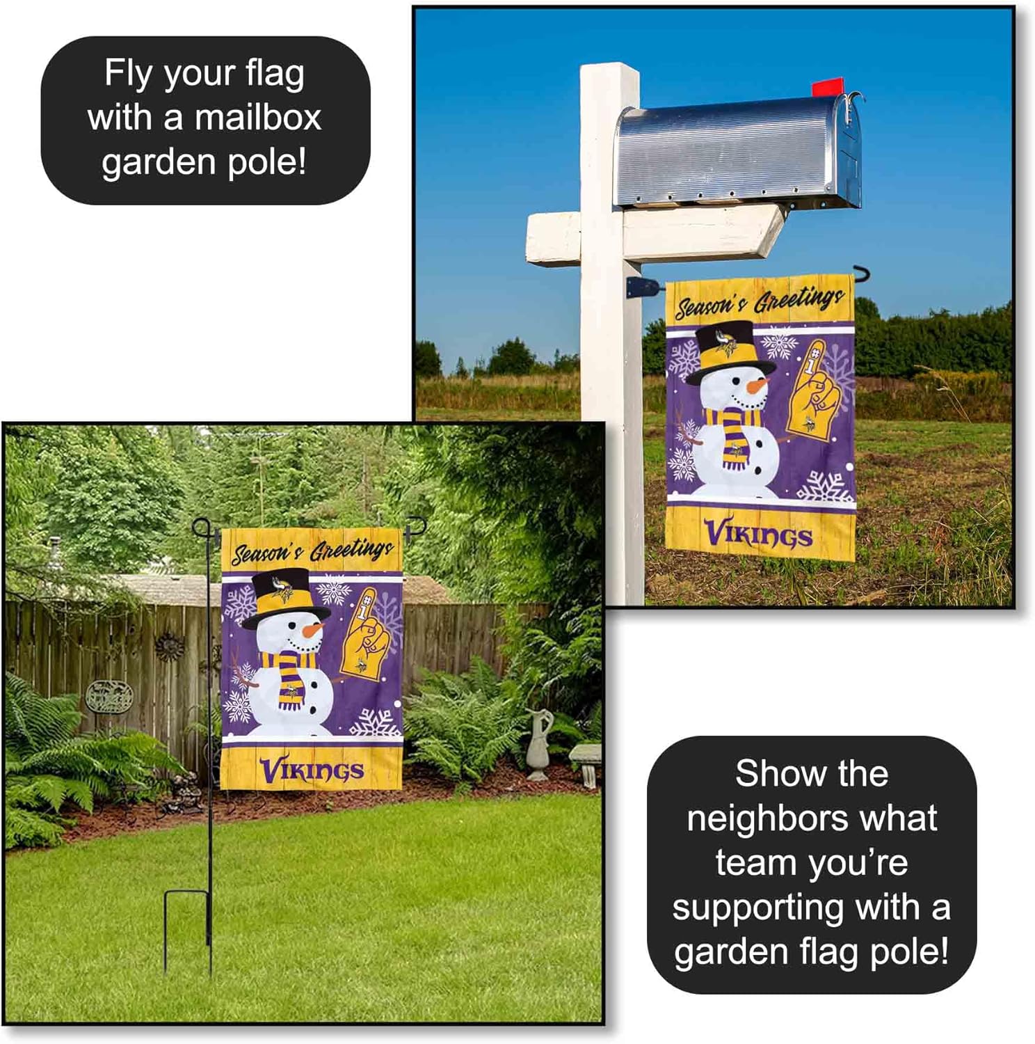 Minnesota Vikings Holiday Winter Snow Garden Flag Double Sided Banner - Image 4