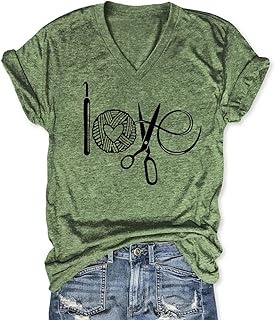 Womens Love Crochet Shirt Funny Letter Print Crochet Hook Yarn Graphic T-Shirt Knitting Lover Gift V Neck Tees - Buy now
