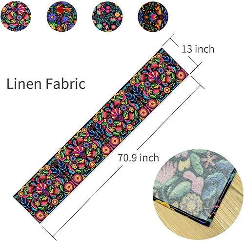 Miniatura 7 de Camino de mesa mexicano para fiesta, paquete de 5 unidades, decoración del día de los muertos, decoraciones del día de los muertos, decoraciones del