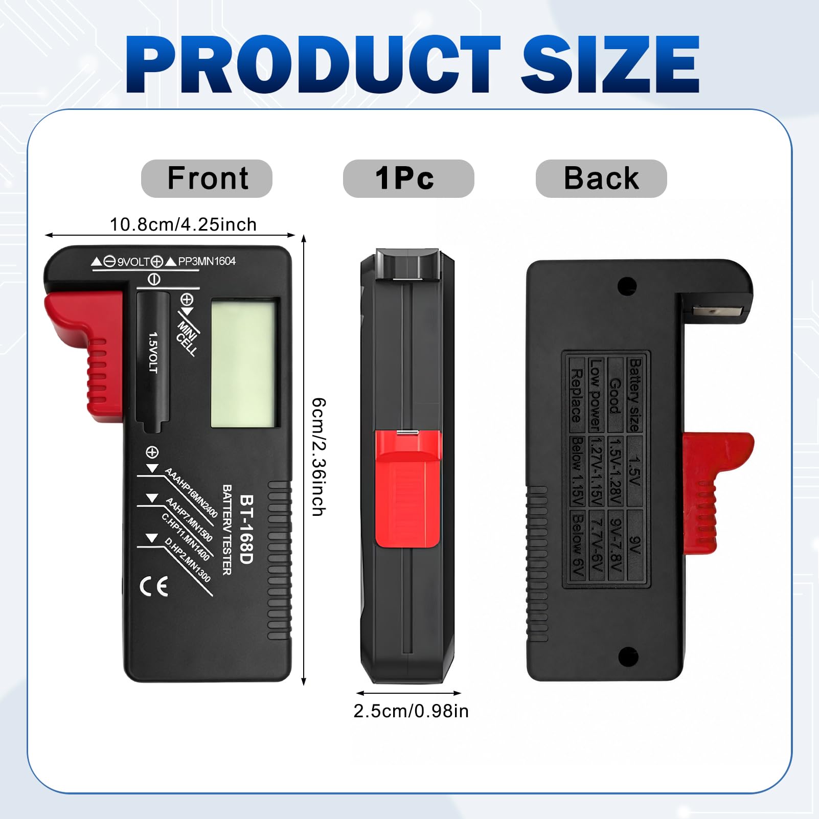 Testeur de batterie numérique,Testeur de Piles Universel,contrôleur de batterie pour AA AAA C D 9V 1.5V Batteries