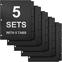 Vista 29 de Separadores de carpetas de 3 anillos con 5 pestañas para tamaño carta, corte de 1/5, 3 agujeros perforados, separadores de plástico para escribir