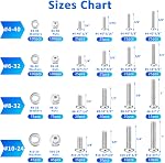 960PCS Pan Head Nuts and Bolts Assortment Kit, #4-40#6-32#8-32#10-24 Stainless Steel Machine Screw Assortment Kit, 304 Stainless Steel Assorted Bolts and Nuts Kit with Flat Washers
