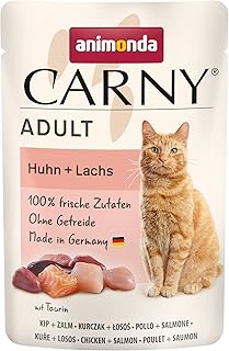 animonda Carny Natvoer voor volwassenen, suikervrij en graanvrij, hoogwaardig natvoer voor katten, kip en zalm, 12 x 85 g