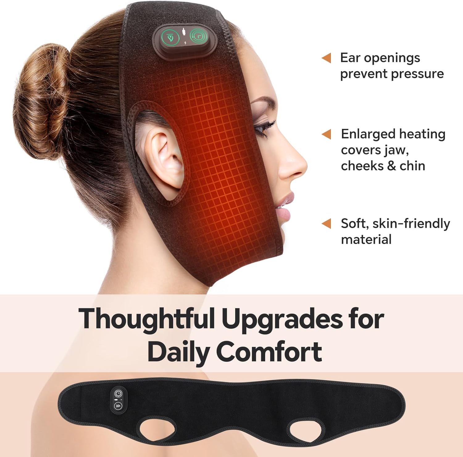Cordless TMJ Heating Pad, Jaw Heating Pad, Tmj Relief Products Jaw, Face Heating Pad with Ear-Friendly Openings, Enlarged Heating Coverage, 3 Heat Modes & 3 Timer Options