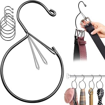 4 Pack Belt Hanger for Closet Rust-Proof Belt Organizer & Tie Rack, Multi-Use Hanger for Scarves, Hats, Bags & Closet Accessories, Black