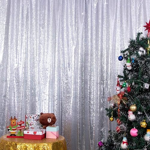 Miniatura 7 de SquarePie Telón de fondo de lentejuelas que no se transparenta, fondo grueso, con purpurina, para fiesta, 6 x 6 pies, color plateado