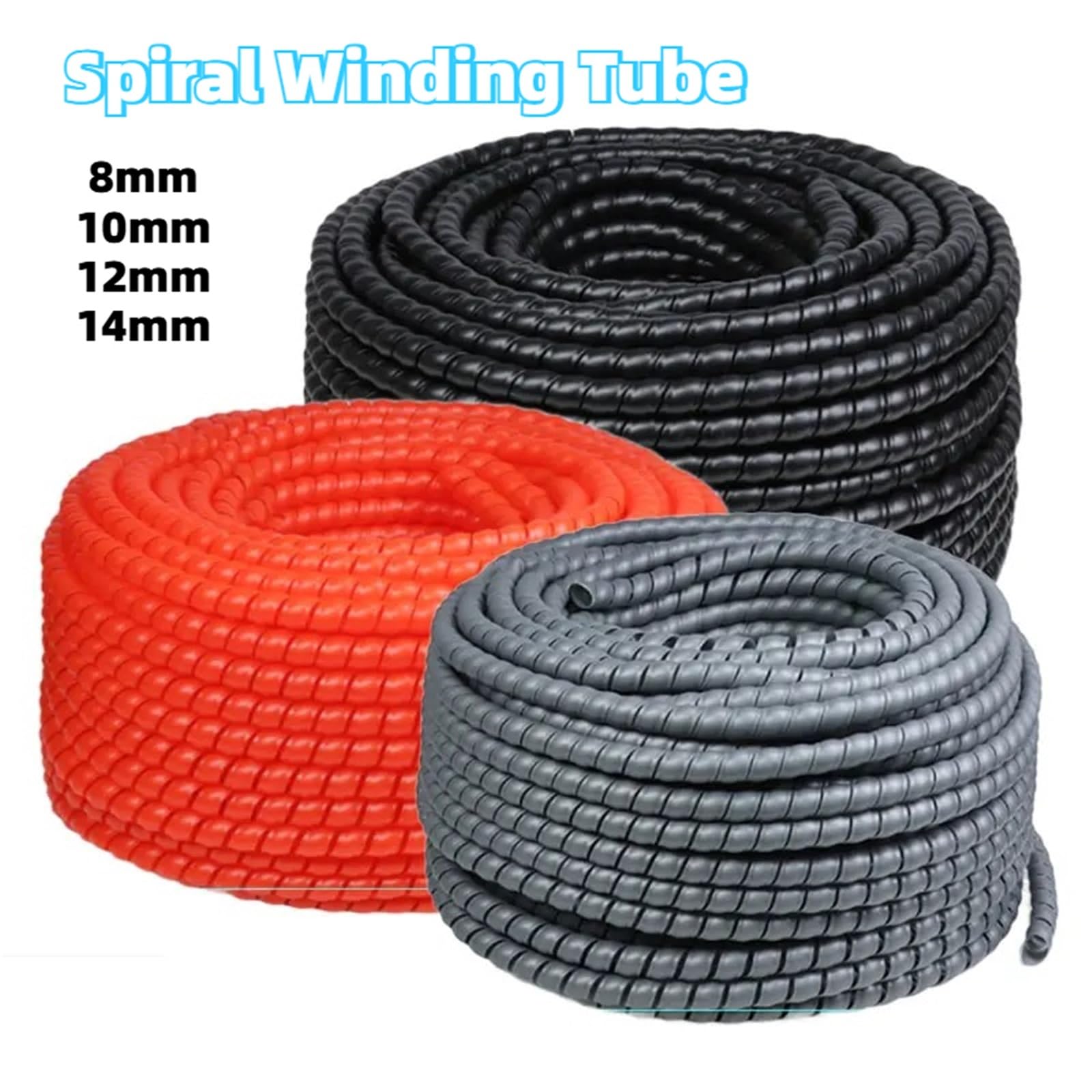 Enrollador de Cable Espiral Flexible Tubo de bobinado en Espiral 1~10m, Protector Cable Tubo Flexible plástico PP(Red,10mm,10 Meters)
