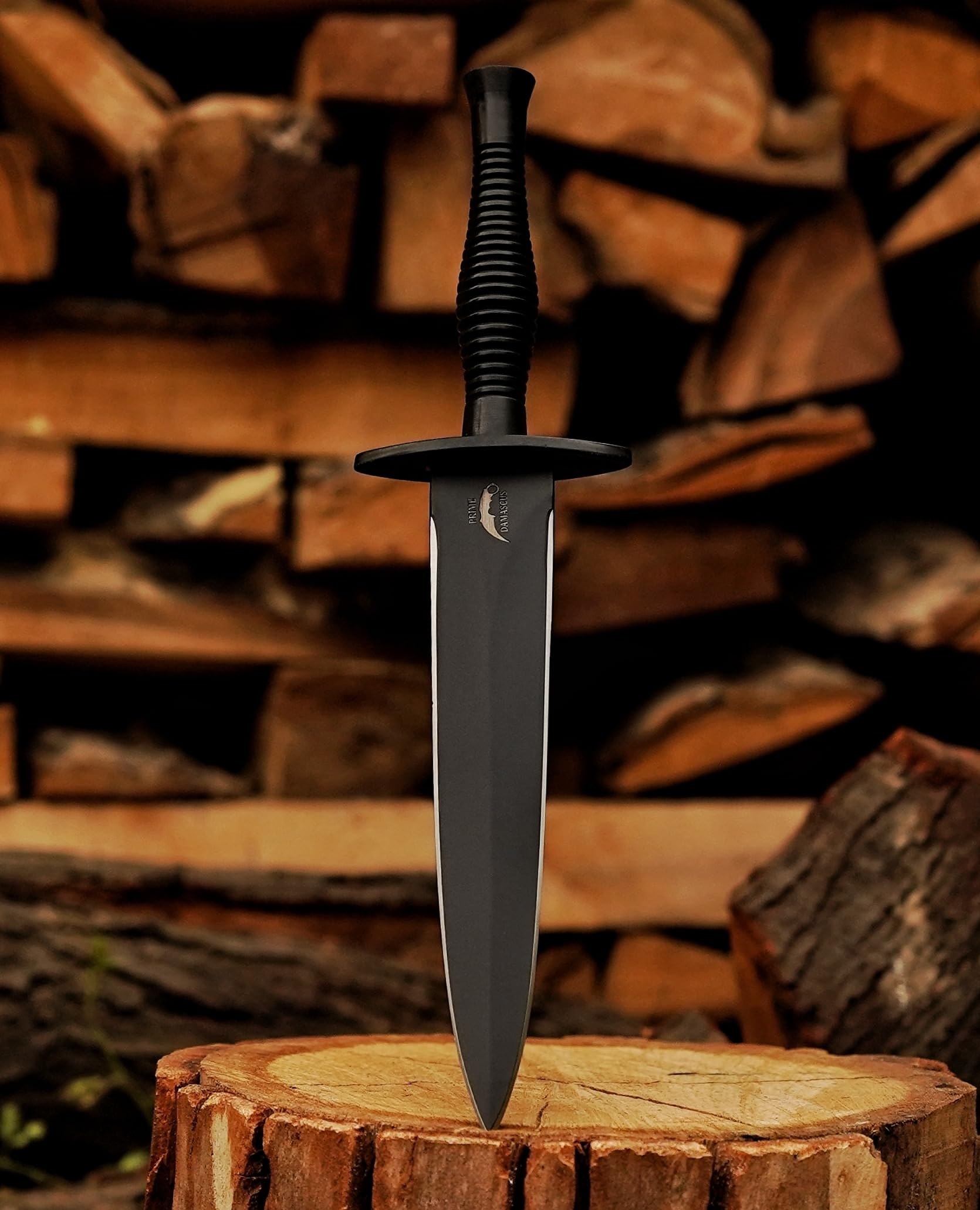prime damascus Handmade Dagger Knife with Leather Sheath- Double Edge Knife for Camping Work- Best Handmade Gift
