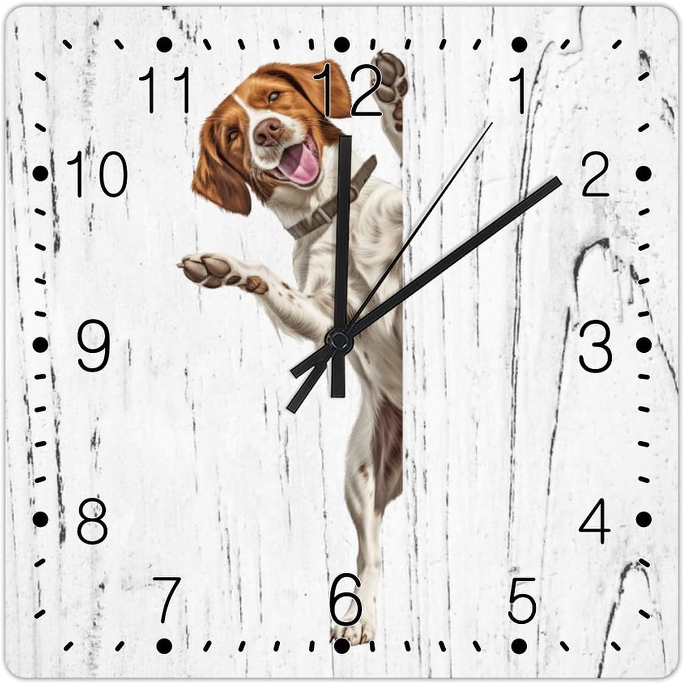 Wall Clocks Brittany Spaniel Decorative Wall Clock Brittany Spaniel Dog Peeking ASquare Corner Wooden Wall Clocks Non-Ticking Battery Operated Square Clock Dog Memorial Clocks 12x12in