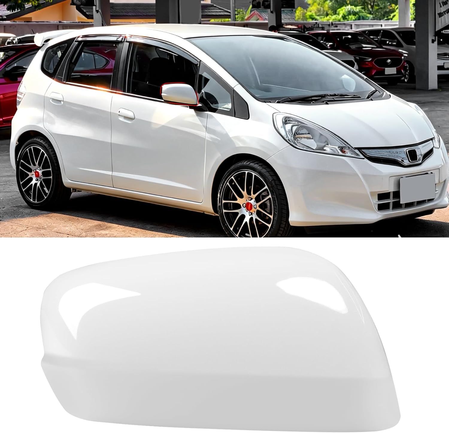 OWITAI Compatible with Honda Fit/Jazz Right Passenger Side Mirror Cap Cover 2009 2010 2011 2012 2013, White Door Rearview Mirror Cover Replacement Without Turn Signal Light for Fit/Jazz