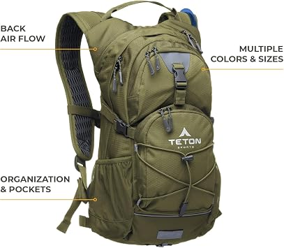 Teton Oasis/Trailrunner Hydration Backpack Lightweight Water Pack with 2L/3L Bladder for Hiking, Running, Cycling, Biking 18L/22L Sizes Sewn-in Rain Cover Fits Men and Women