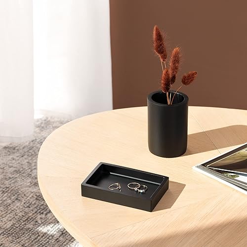 Miniatura 6 de Navaris Juego de accesorios de baño, 3 piezas, resina, negro, elegante diseño moderno, jabonera, soporte para cepillos de dientes, dispensador de