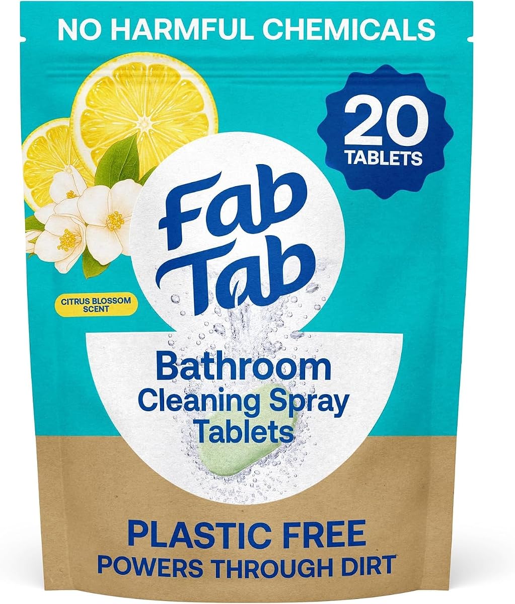 Fab Tab Bathroom Cleaner Spray Refill Tablets, Citrus, 20 Count | Just add water for a fresh bathroom cleaner that cuts through dirt, grime and soap scum, no harsh chemicals, plastic free