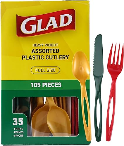Miniatura 8 de Glad Cubiertos de plástico desechables, juego surtido, tenedores, cuchillos y cucharas transparentes extra resistentes, utensilios de fiesta
