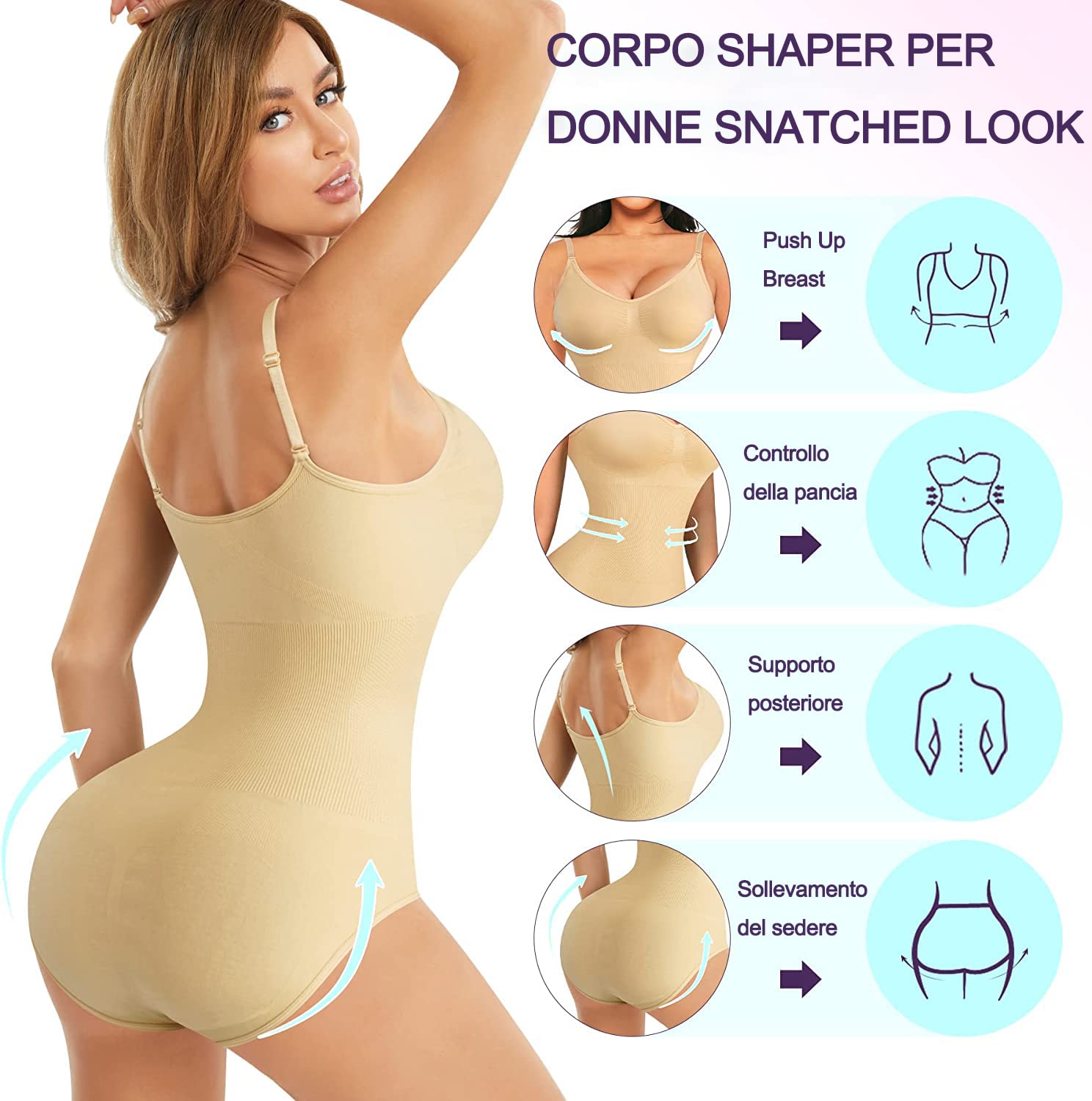 Gotoly Body Modellante Donna Shapewear Body Contenitivo Modellante Spallino Regolabile Intimo Snellente Shaper Pancia Piatta Dimagrante Shaping Bodysuit Bustier Seamless Fajas