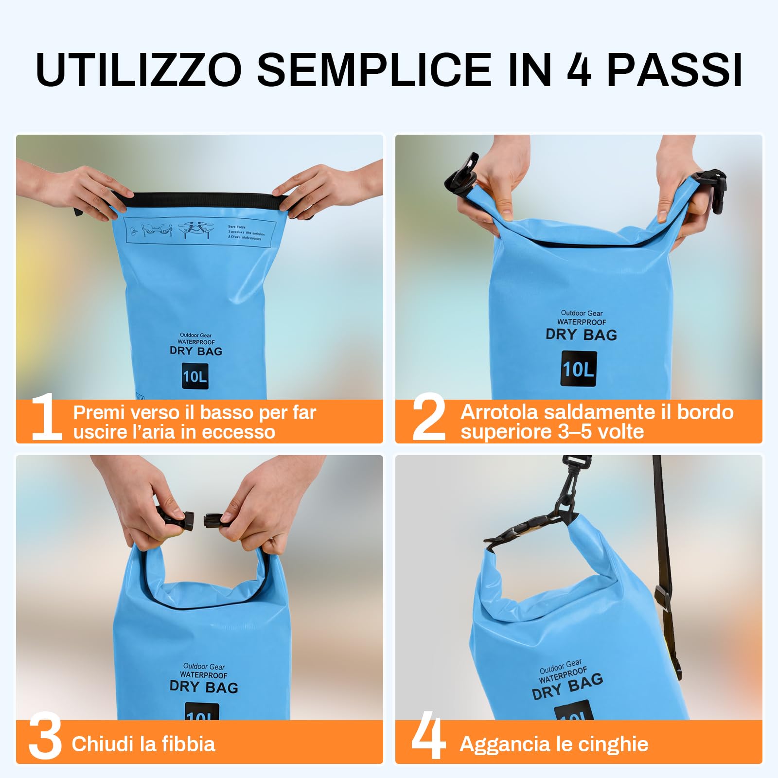 TOMSHOO Set di borse impermeabili galleggianti da 5 l/10 l/20 l/30 l | PVC 500D, impermeabile e antistrappo, borsa impermeabile con tracolla regolabile, per kayak, pesca, nuoto e campeggio