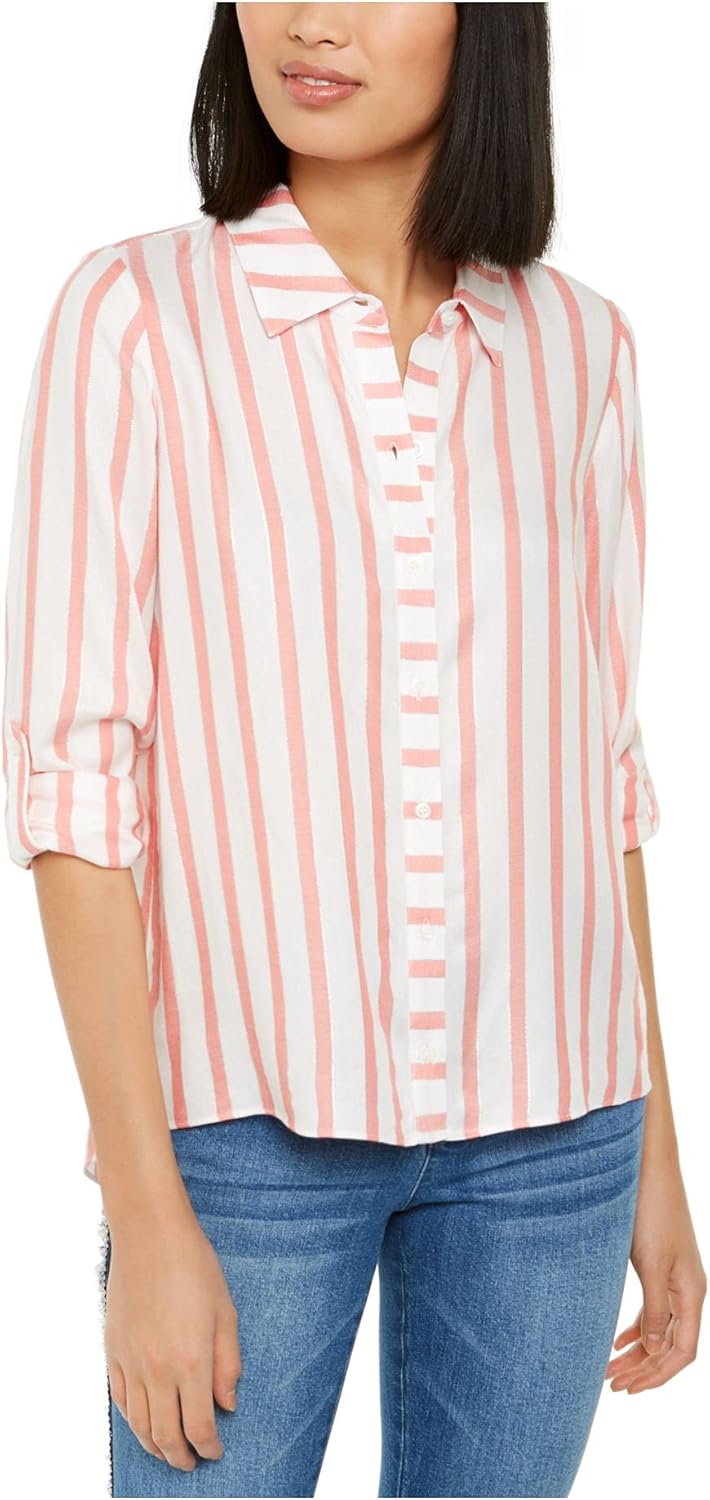 INC Womens Coral Striped Long Sleeve Collared Hi-Lo Top Size XXL at Amazon Womenâs Clothing store