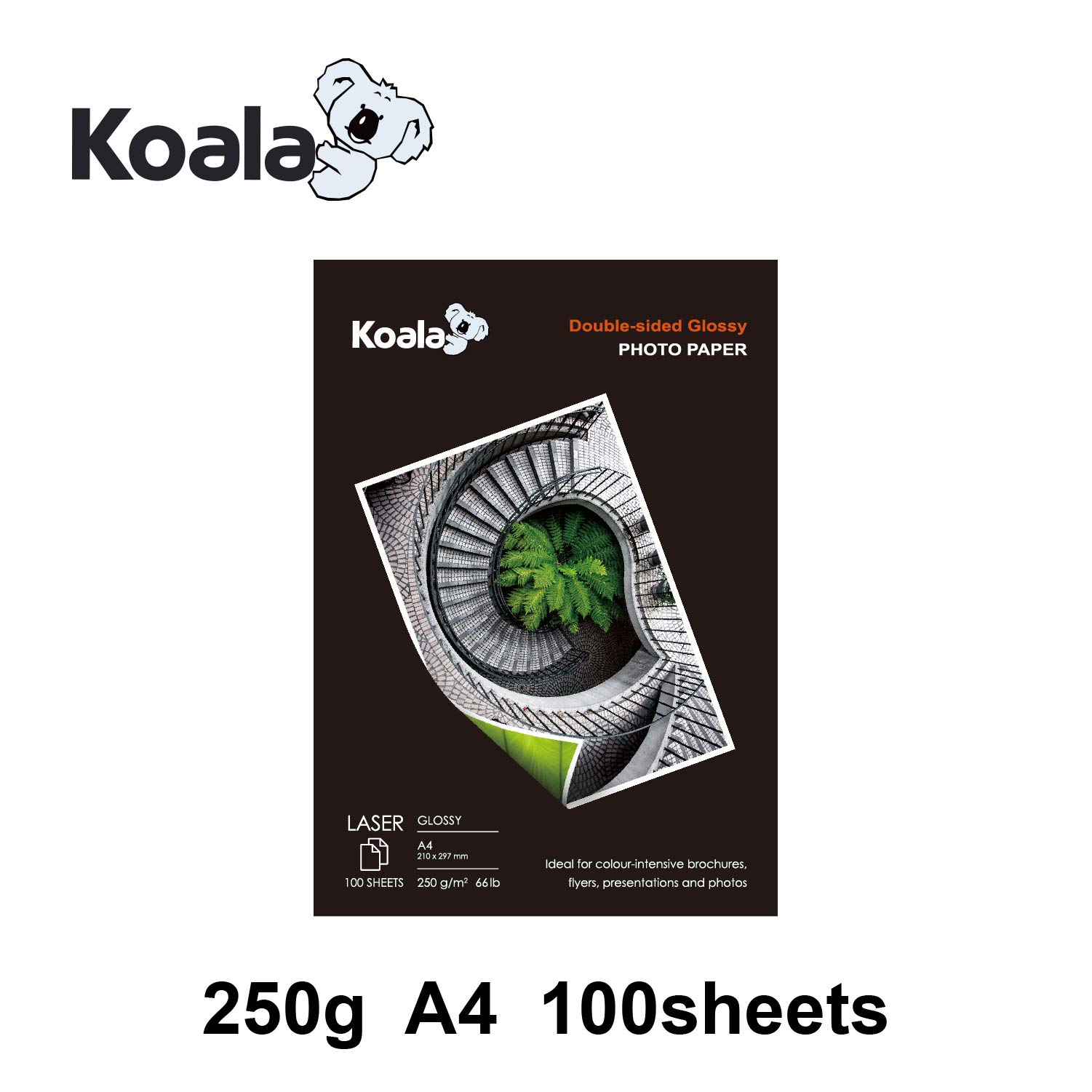 KOALA Carta fotografica Lucida Fronte-Retro A4 250 g/m² 100 fogli per stampante LASER