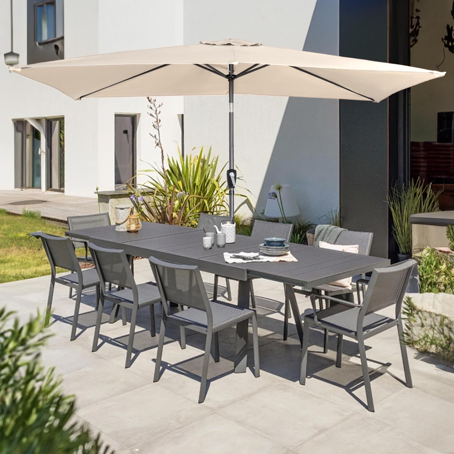Angel Living 2x3M Sombrilla de Acero y Poliéster, Parasol Inclinado con Manivela, Sombrilla con Mástil Acero 38mm, para Balcón Terraza Patio Jardin