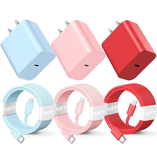 Paquete de 3 cables de carga de teléfono de 10 pies, USB C a ightning cable de carga rápida, compatible con iPhone 14, 13, 12, 11 Pro Max, XR, XS,