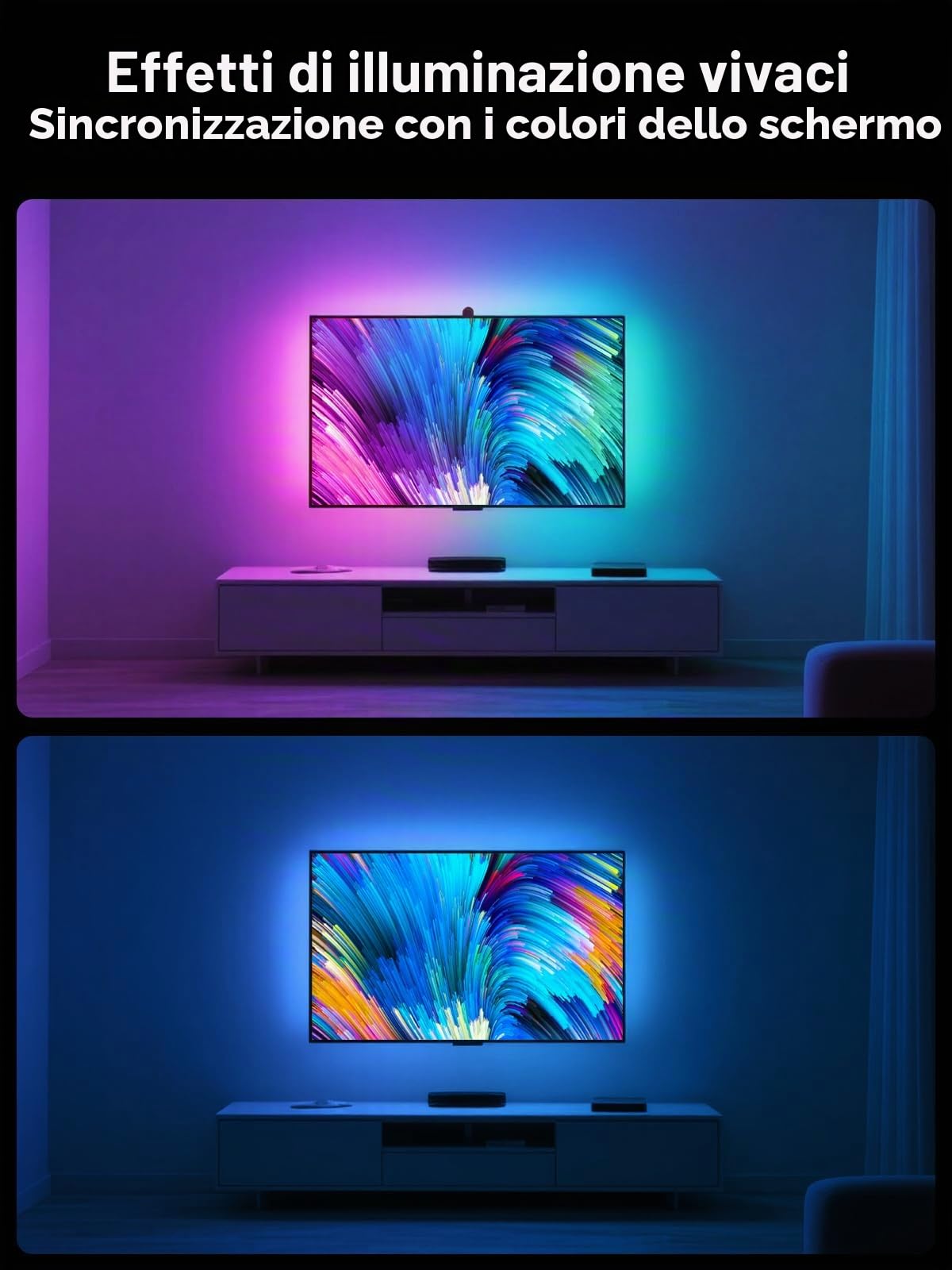 GIPOYENT - Retroilluminazione LED per TV con fotocamera, luci RGB da 3,2 metri che cambiano con TV da 32-50 pollici, luce LED di sincronizzazione musicale con controllo intelligente dell'app, striscia