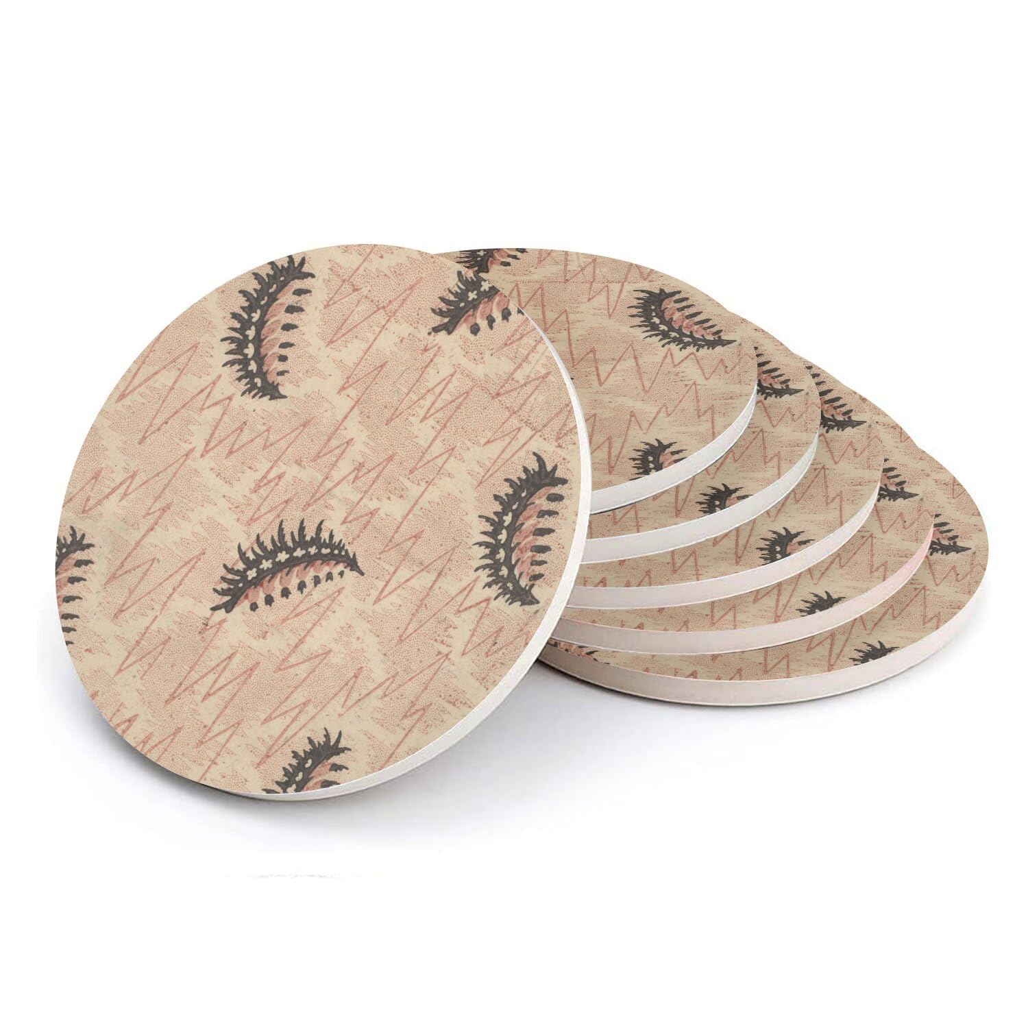 Sous-verre céramique plumes pour table basse - Lot de 6 dessous de verre absorbants