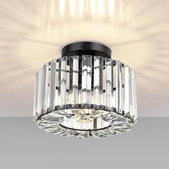 FRIDEKO HOME Crystal Ceiling Light - Easric Modern Ceiling Lights Living Room LED Ceiling Lighting Industrial Chandeliers Ceiling Lights for Bedroom Hallway Kitchen Bathroom,Black [Energy Class A]