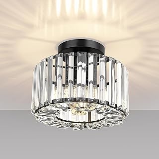 Crystal Ceiling Light - Easric Modern Ceiling Lights Living Room LED Ceiling Lighting Industrial Chandeliers Ceiling Lights for Bedroom Hallway Kitchen Bathroom,Black