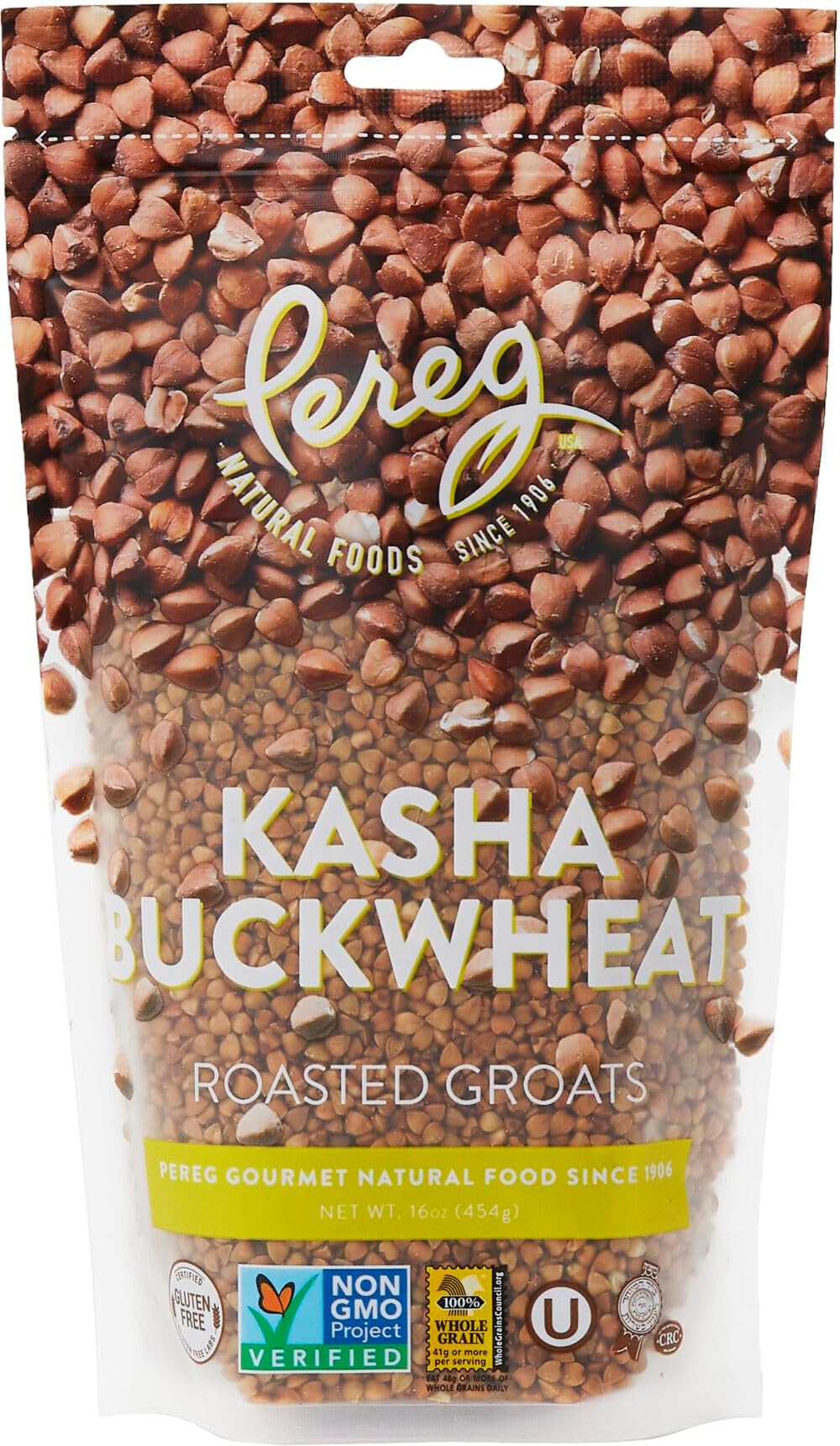 Pereg Roasted Buckwheat (16 Oz) - 100% Natural Buckwheat Groats - Gluten Free & Non GMO - Kasha Hulled Buckwheat Groats - Wheat & Rice Alternative - Made in USA - Resealable Packing