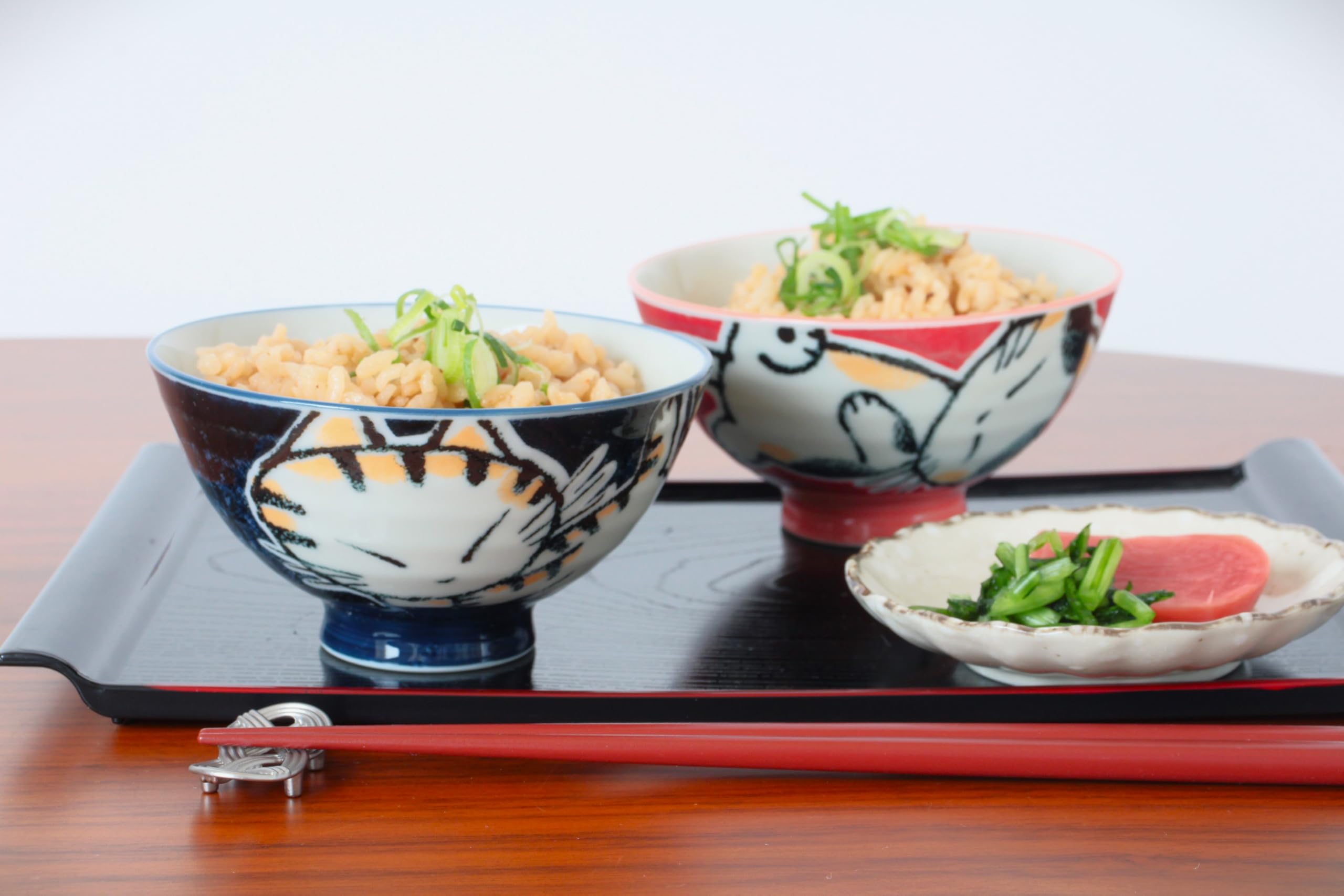 Mino ware MIG016 Lot de 2 bols à riz en poterie japonaise Motif animal Fabriqué au Japon (Import Allemagne)
