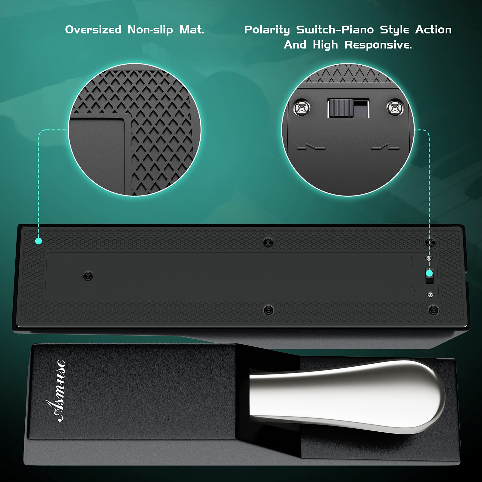 Asmuse Sustain Pedal Piano, Pedal Sustain Teclado con Interruptor de Polaridad, Pedal Piano Universal para Pianos Digitales y Teclados Electrónicos