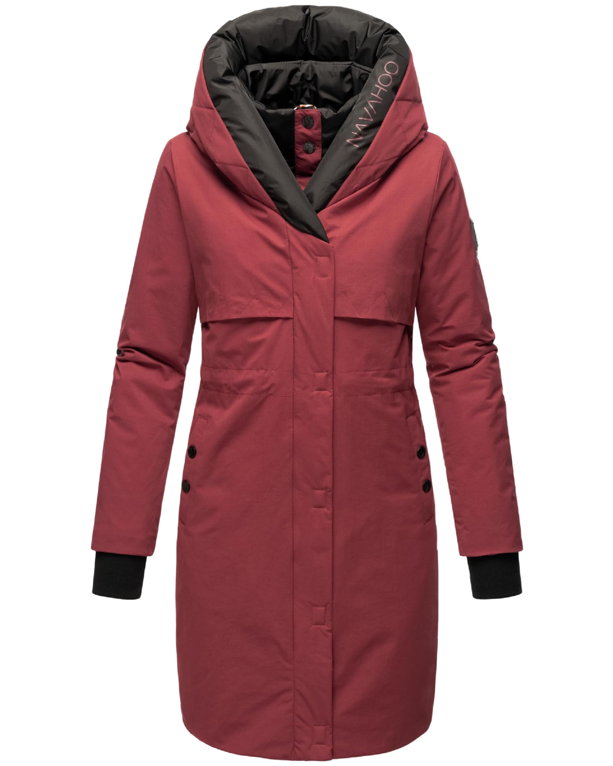 Navahoo Snowelf Women's Long Warm Winter Quilted Jacket with Hood and Magnetic Elements XS - XXL, bordeaux, L