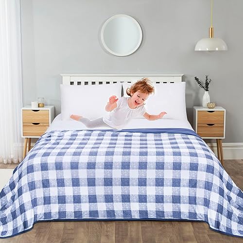 Miniatura 2 de Manta refrescante para durmientes acalorados, manta de bambú a cuadros azul marino, manta fría, manta de verano a cuadros de búfalo Q-max 0.5 fibra