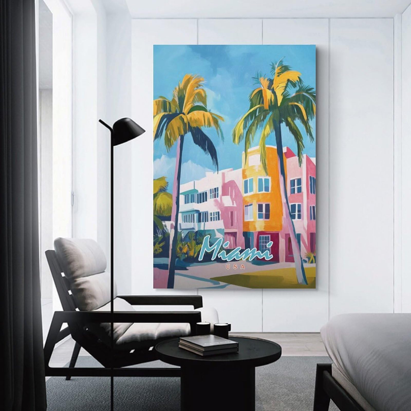 Junmoney Miami Beach Art Print Wall Art Print, 20x30inch(50x75cm), for Entryway, Lounge Links Or Small Walls, Decorative Wall Art for Narrow Spaces
