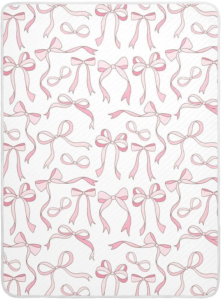 Pink Ribbon Bows Love Baby Swaddle Blanket for Boys and Girls, Muslin Baby Receiving Swaddle Blanket, Soft Cotton Nursery Swaddling Blankets for Newborn Toddler Infant