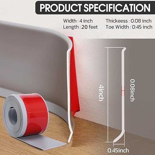 Miniatura 2 de NuFlySic Base flexible de pared para zócalo, base de goma para despegar y pegar, 4 pulgadas de ancho x 20 pies de largo, base de pared de vinilo