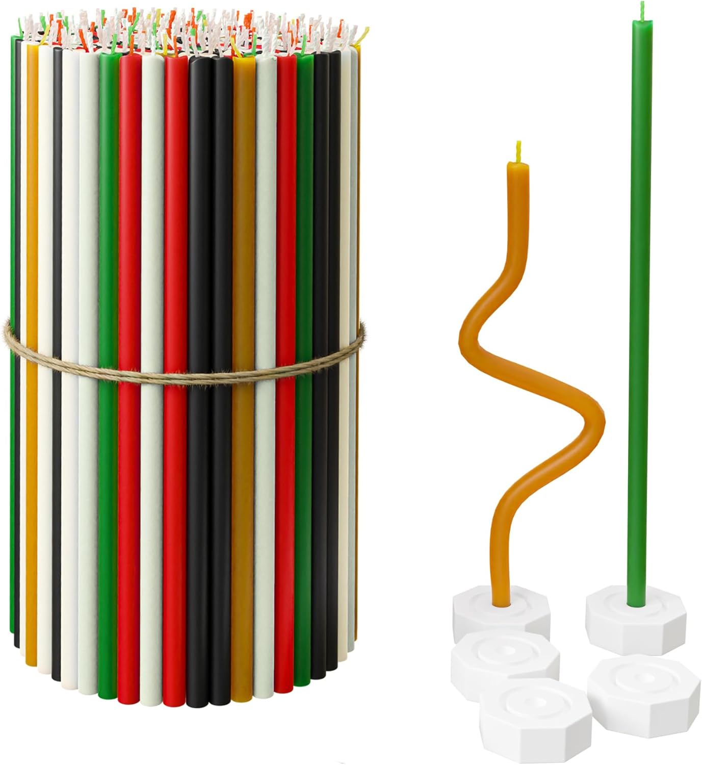 BlueBee Pure Beeswax Candles Bulk for Home - 200pcs Tall Thin Taper Candles + 5 Holders, Honey Scent, Smokeless, Long-Burn, All Natural for Church Prayer, Hanukkah, Birthday Cake, Christmas Advent