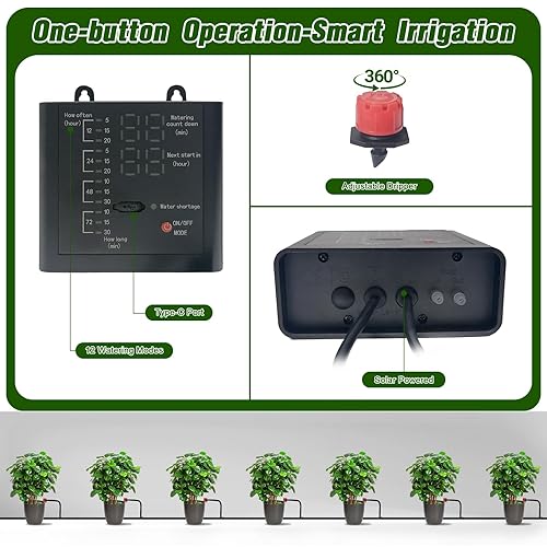 Miniatura 3 de Sistema solar de riego por goteo para jardín, kits de riego por goteo automático, dispositivos de riego automático para plantas para vacaciones,